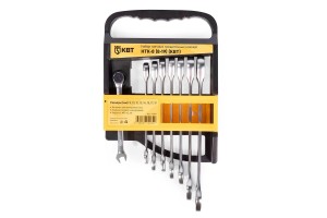 Набор гаечных комбинированных трещоточных ключей НТК-8 (8-19) серия КВТ-PROFESSIONAL для монтажа гаек и болтов с шестигранной головкой