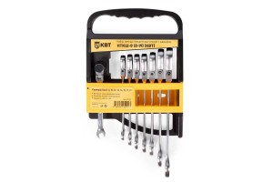 Набор гаечных комбинированных трещоточных ключей с шарниром НТКШ-8 (8-19) серия KBT-PROFESSIONAL для монтажа гаек и болтов с шестигранной головкой